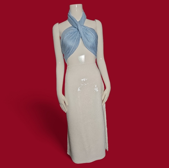 WHITE SEQUIN MAXI SKIRT - Picture 1 of 3